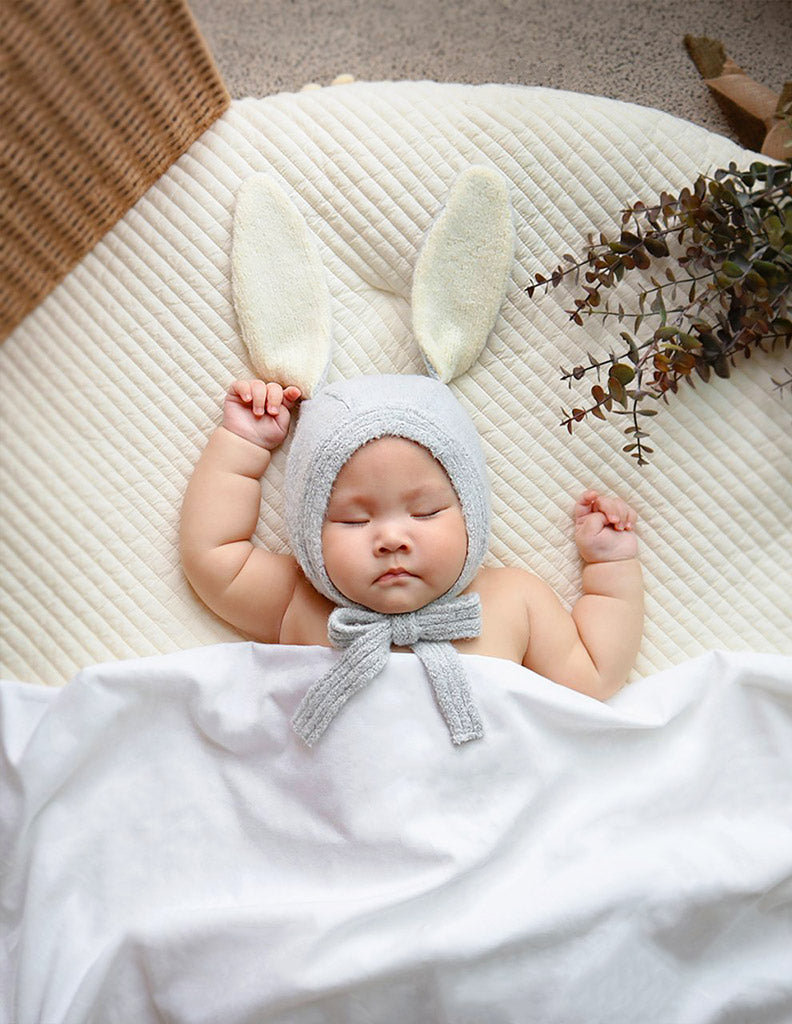 Knitted Bunny Bonnet Grey Blue