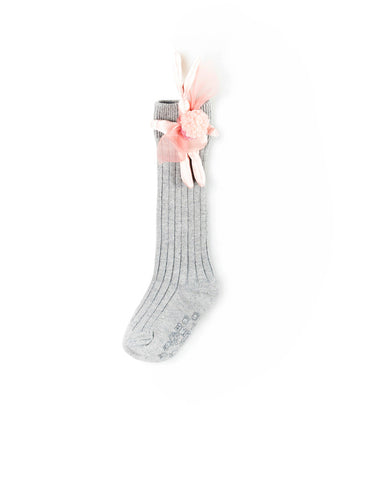 Pom Pom Bunny Knee Socks Grey