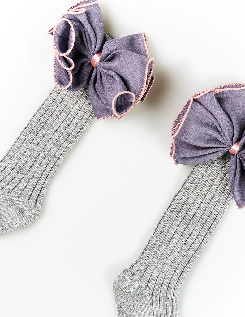 Bow Knee Socks Grey
