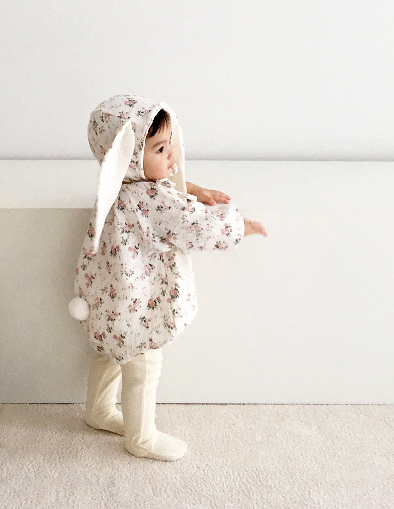 Flower Bunny Romper and Bonnet Set White