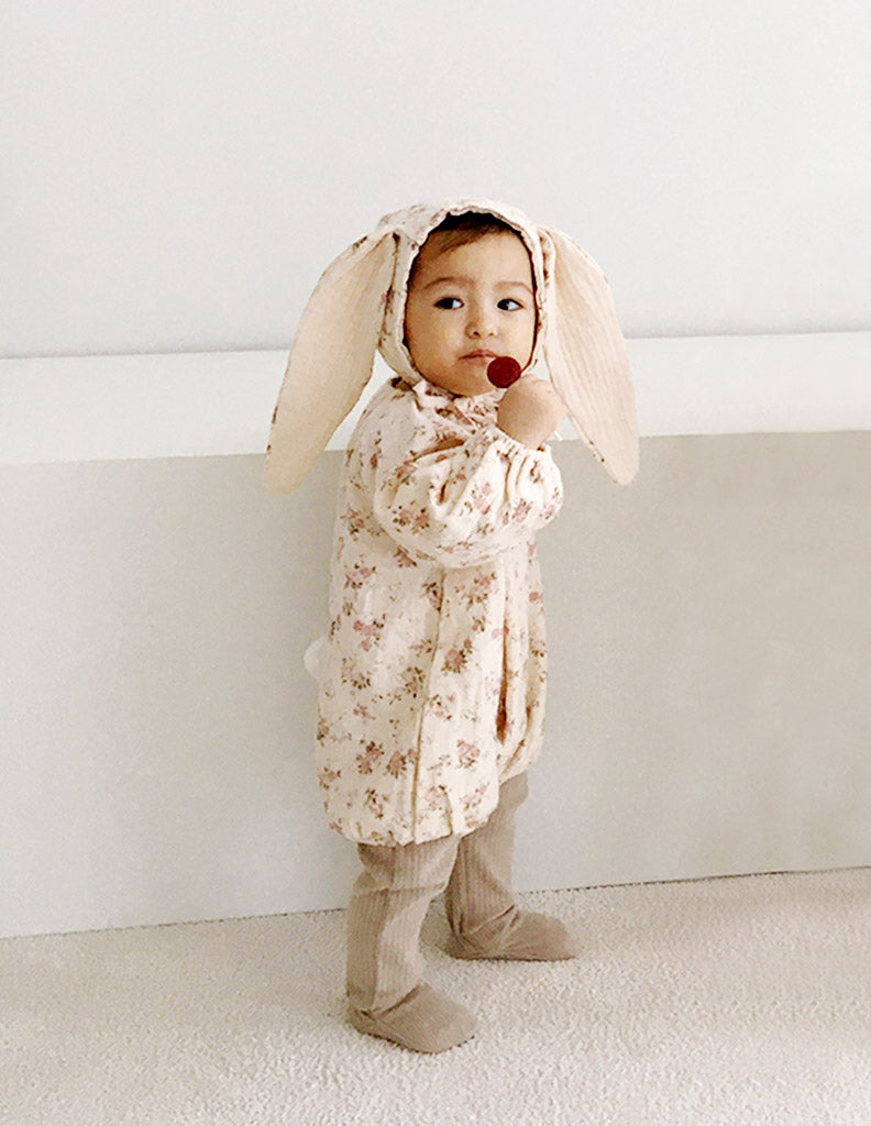 Flower Bunny Romper and Bonnet Set Beige