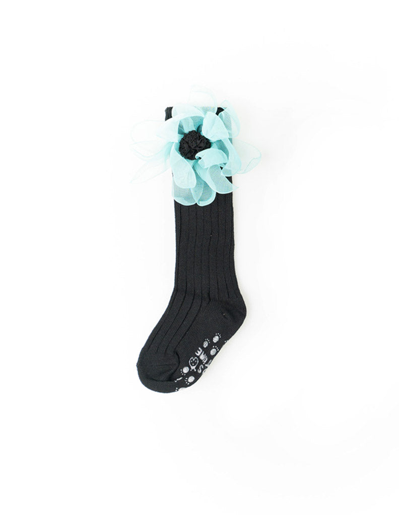 Flower Mesh Knee Socks Black