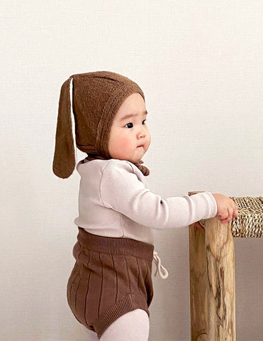 Knitted Bunny Bonnet Brown