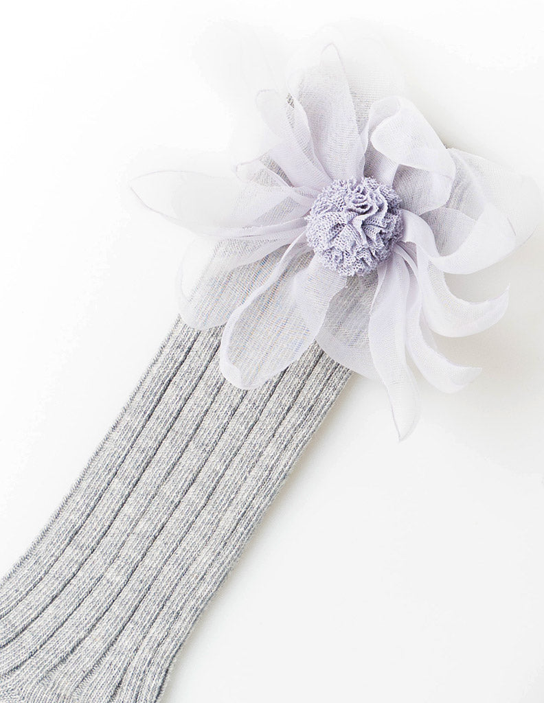 Flower Mesh Knee Socks Grey