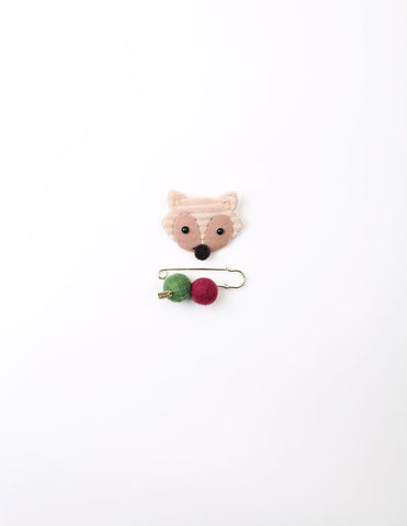 Racoon Brooch and Pin Beige