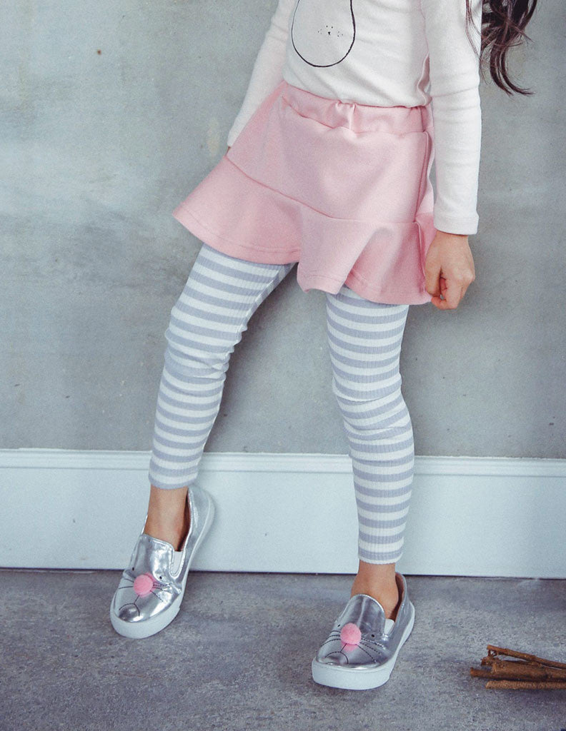 Striped Skirt Leggings Pink
