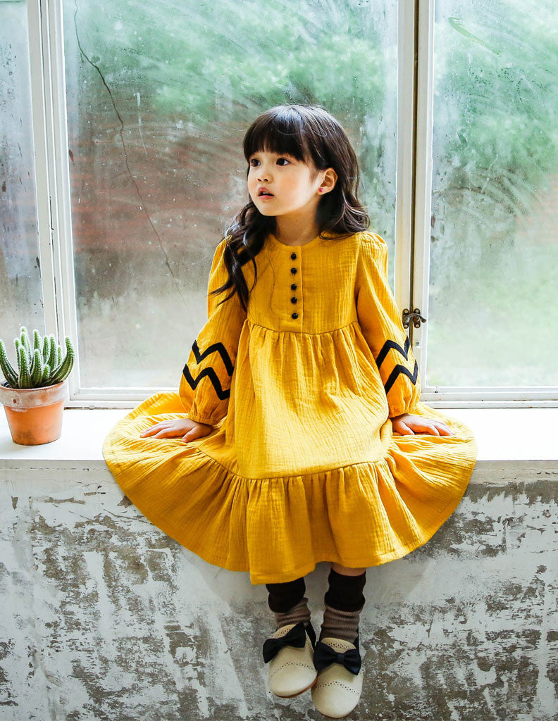 Zig Zag Peasant Dress Yellow | JJ PARK Zig Zag Peasant Dress Yellow | JJ PARK