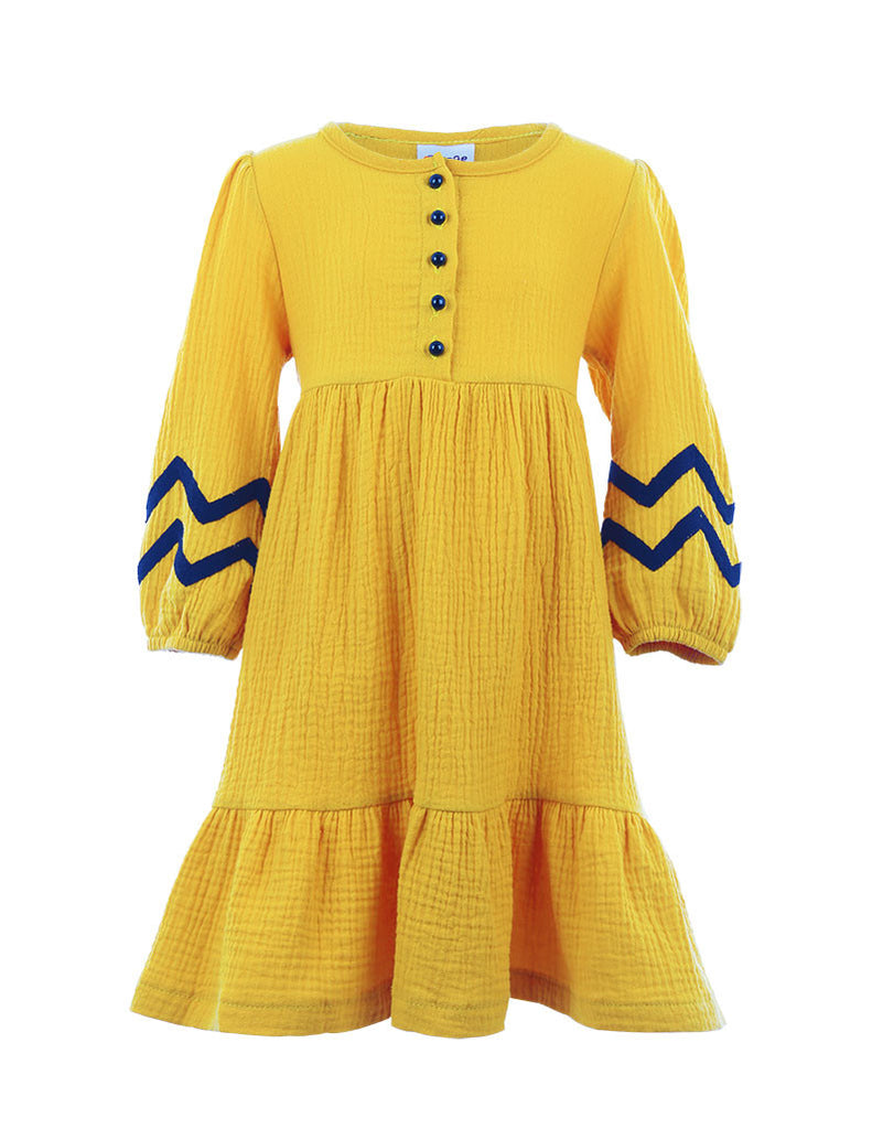 Zig Zag Peasant Dress Yellow